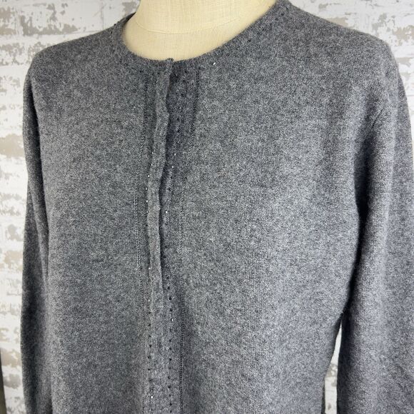 Gap Cardigan Sweater Women’s L Lambswool Blend‎ Heather Gray Snap Beaded Cropped - Picture 1 of 15